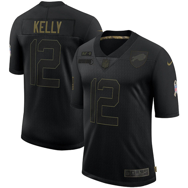 Buffalo Bills #12 Jim Kelly 2020 Black Salute To Service Limited Stitched Jersey
