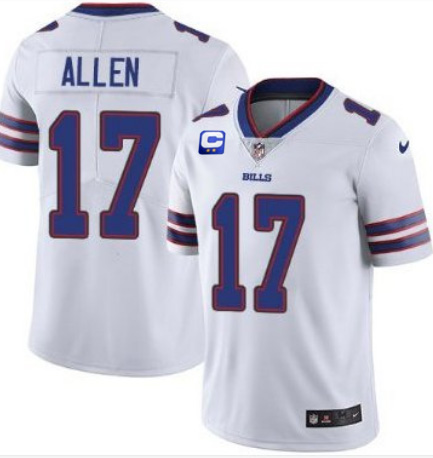 Buffalo Bills #17 Josh Allen White With C Patch Vapor Untouchable Limited Stitched Jersey