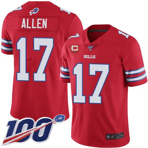 Buffalo Bills #17 Josh Allen 100th Season Red With C Patch Vapor Untouchable Limited Stitched Jersey