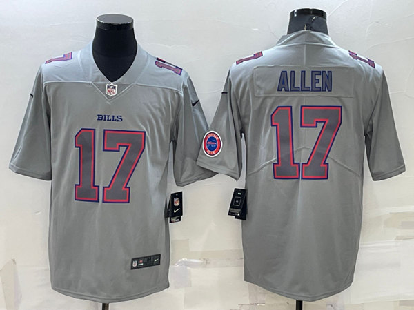 Buffalo Bills #17 Josh Allen Gray With Patch Atmosphere Fashion Stitched Jersey