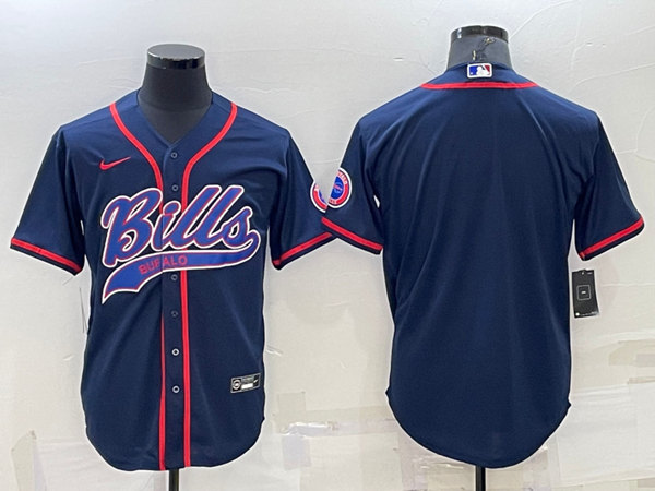 Buffalo Bills Blank Navy With Patch Cool Base Stitched Baseball Jersey