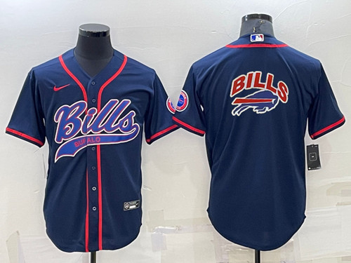 Buffalo Bills Navy Team Big Logo With Patch Cool Base Stitched Baseball Jersey