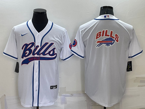 Buffalo Bills White Team Big Logo With Patch Cool Base Stitched Baseball Jersey