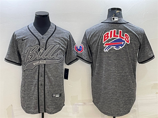 Buffalo Bills Gray Team Big Logo With Patch Cool Base Stitched Baseball Jersey