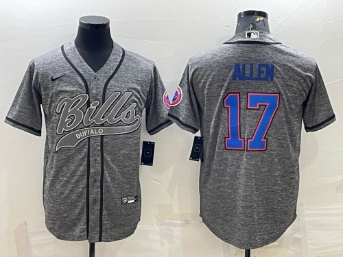 Buffalo Bills #17 Josh Allen Gray With Patch Cool Base Stitched Baseball Jersey