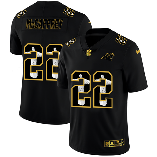 Carolina Panthers #22 Christian McCaffrey 2020 Black Jesus Faith Edition Limited Stitched Jersey