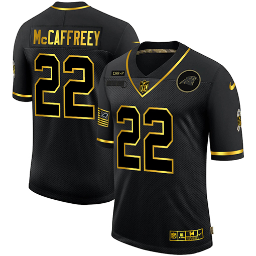 Carolina Panthers #22 Christian McCaffrey 2020 Black Gold Salute To Service Limited Stitched Jersey