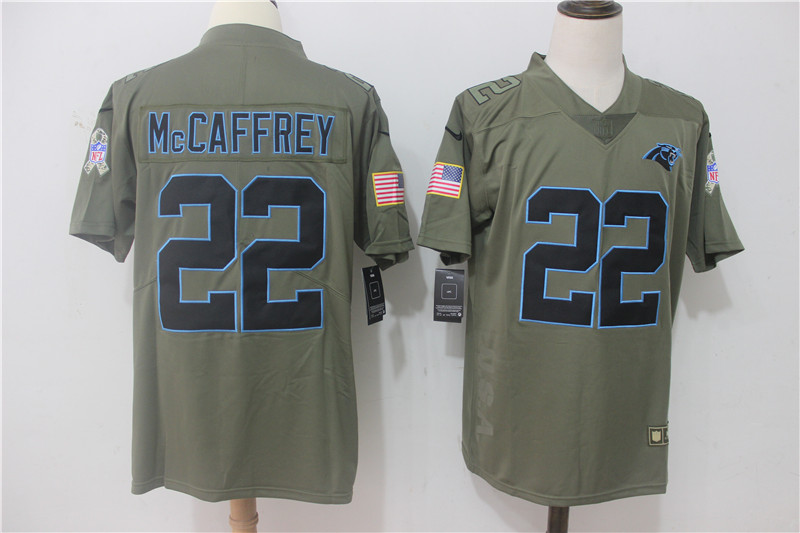 Carolina Panthers #22 Christian McCaffrey Olive Salute To Service Limited Stitched Nike Jersey
