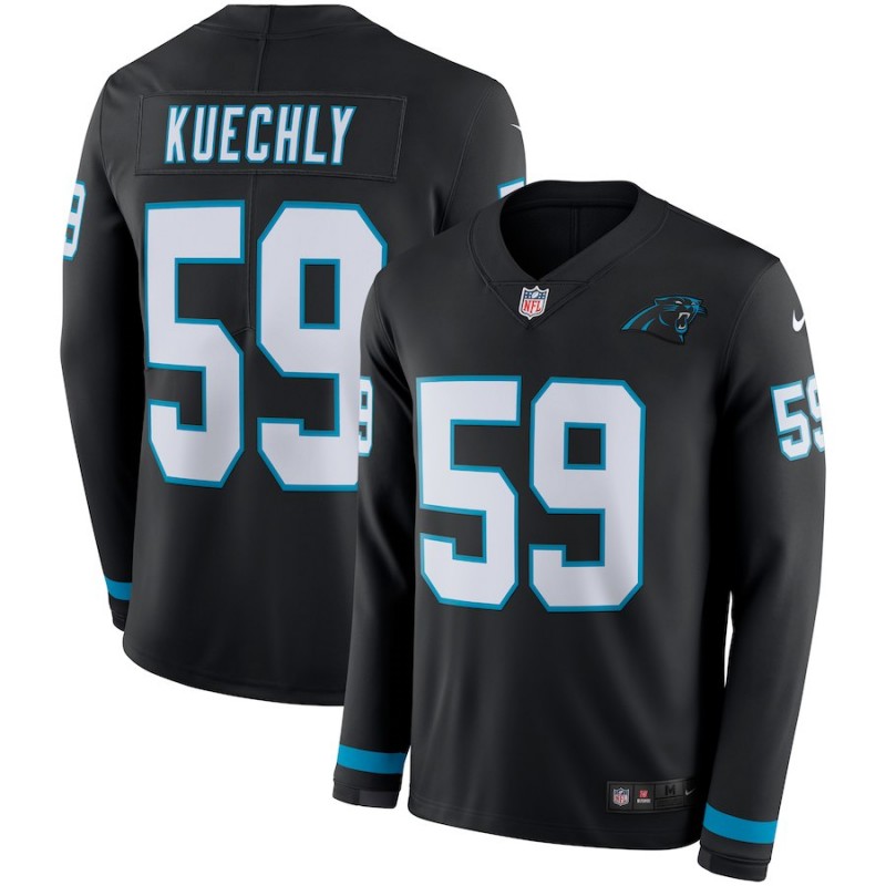 Carolina Panthers #59 Luke Kuechly Black Therma Long Sleeve Stitched Jersey