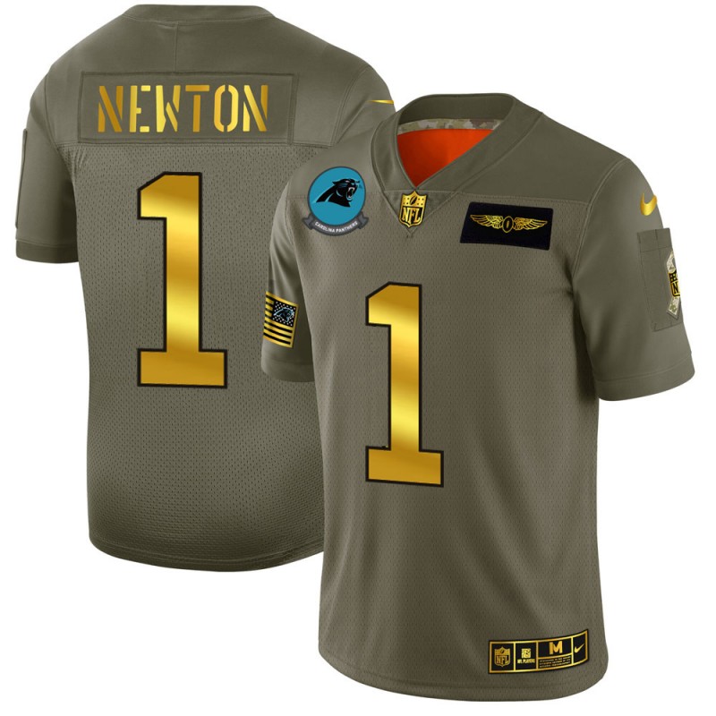 Carolina Panthers #1 Cam Newton Olive Gold 2019 Salute To Service Limited Stitched Jersey