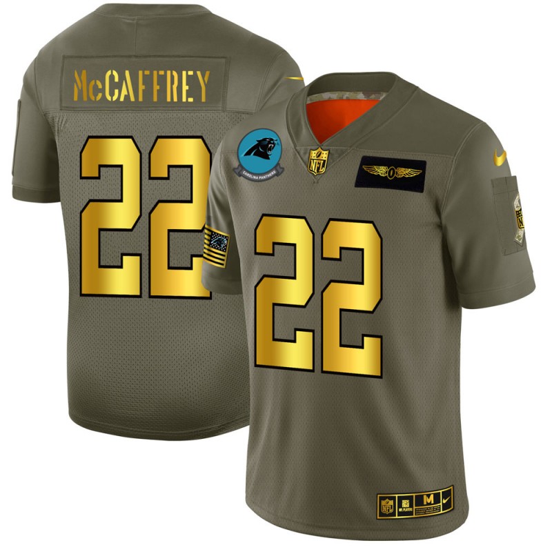 Carolina Panthers #22 Christian McCaffrey Olive Gold 2019 Salute To Service Limited Stitched Jersey