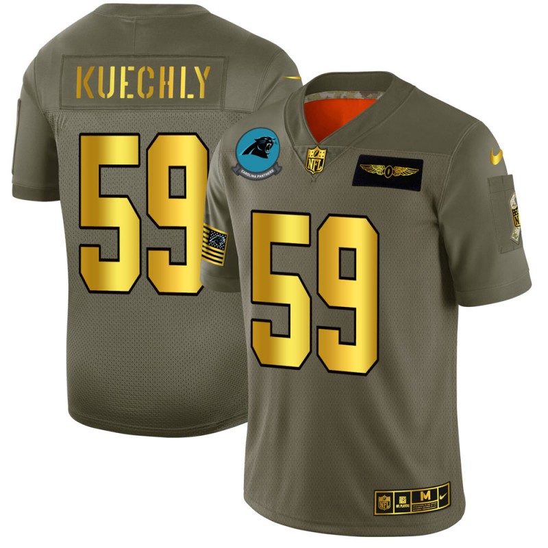 Carolina Panthers #59 Luke Kuechly 2019 Olive Gold Salute To Service Limited Stitched Jersey