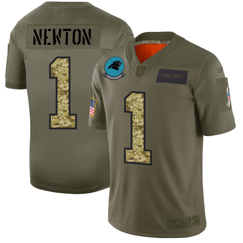 Carolina Panthers #1 Cam Newton 2019 Olive Camo Salute To Service Limited Stitched Jersey