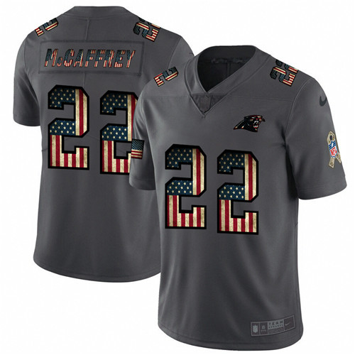 Carolina Panthers #22 Christian McCaffrey Grey 2019 Salute To Service USA Flag Fashion Limited Stitched Jersey