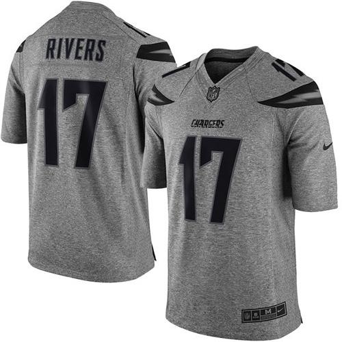 Chargers #17 Philip Rivers Gray Stitched Limited Gridiron Gray Nike Jersey