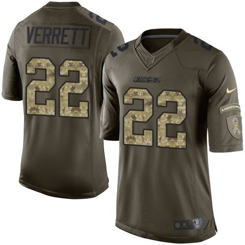 Chargers #22 Jason Verrett Green Stitched Limited Salute To Service Nike Jersey