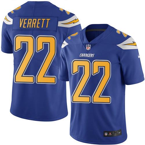 Chargers #22 Jason Verrett Electric Blue Stitched Limited Rush Nike Jersey