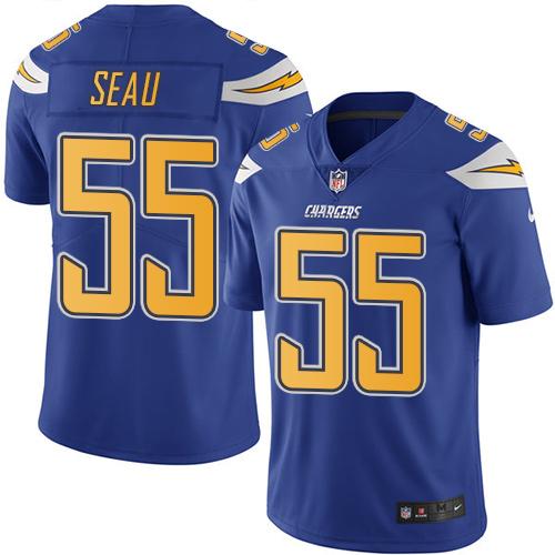 Chargers #55 Junior Seau Electric Blue Stitched Limited Rush Nike Jersey