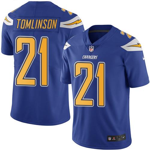 Chargers #21 LaDainian Tomlinson Electric Blue Stitched Limited Rush Nike Jersey