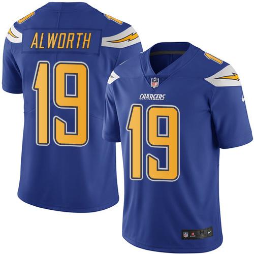 Chargers #19 Lance Alworth Electric Blue Stitched Limited Rush Nike Jersey