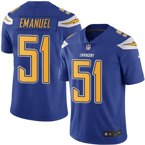 Chargers #51 Kyle Emanuel Electric Blue Stitched Limited Rush Nike Jersey