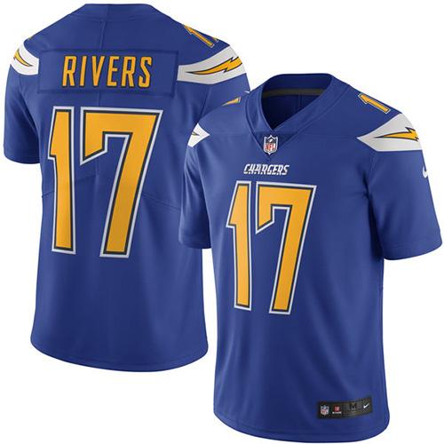 Chargers #17 Philip Rivers Electric Blue Stitched Limited Rush Nike Jersey