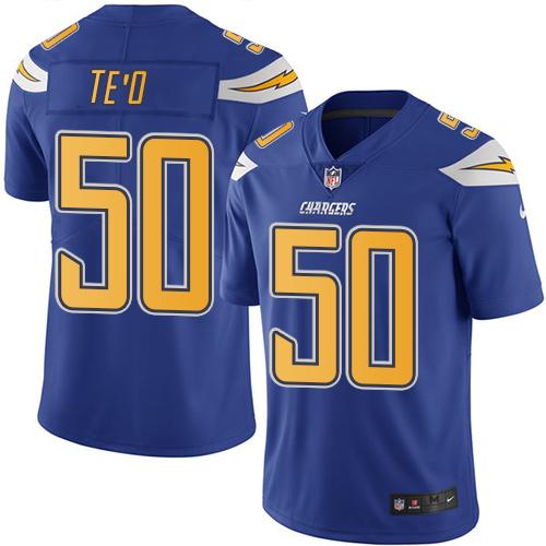 Chargers #50 Manti Te'o Electric Blue Stitched Limited Rush Nike Jersey