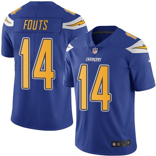 Chargers #14 Dan Fouts Electric Blue Stitched Limited Rush Nike Jersey