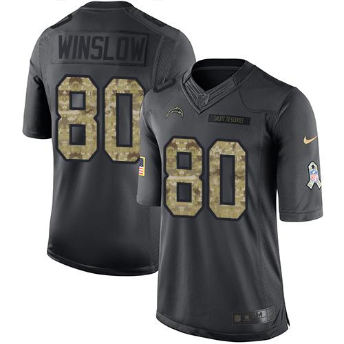 Chargers #80 Kellen Winslow Black Stitched Limited 2016 Salute To Service Nike Jersey