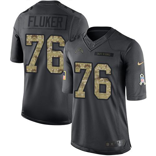 Chargers #76 D.J. Fluker Black Stitched Limited 2016 Salute To Service Nike Jersey