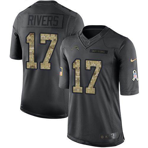 Chargers #17 Philip Rivers Black Stitched Limited 2016 Salute To Service Nike Jersey