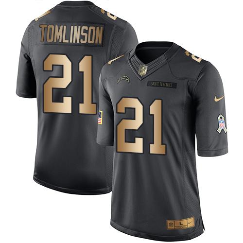 Chargers #21 LaDainian Tomlinson Black Stitched Limited Gold Salute To Service Nike Jersey