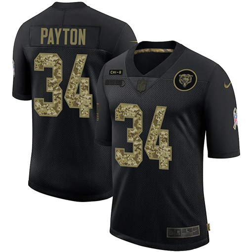 Chicago Bears #34 Walter Payton 2020 Black Camo Salute To Service Limited Stitched Jersey