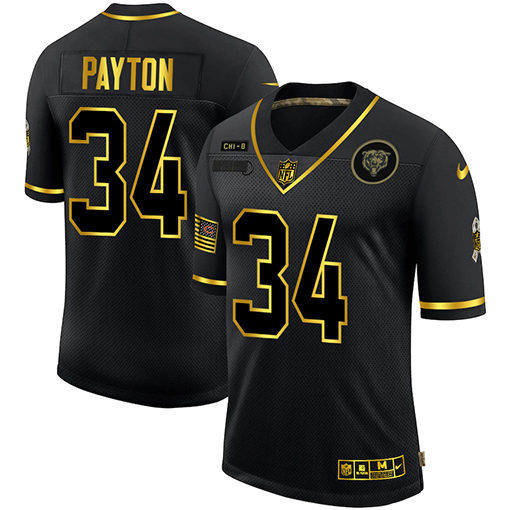 Chicago Bears #34 Walter Payton 2020 Black Gold Salute To Service Limited Stitched Jersey