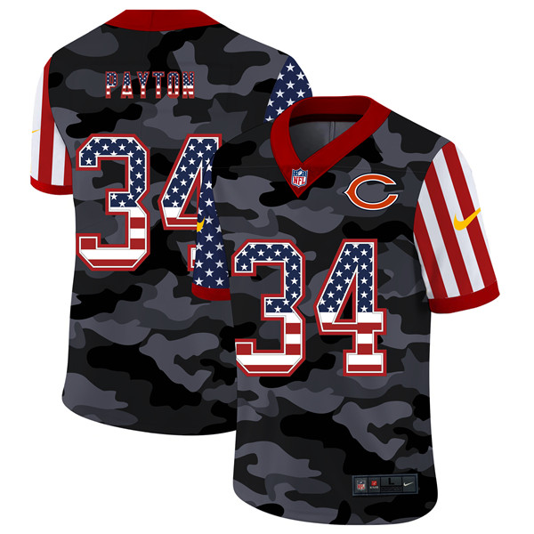 Chicago Bears #34 Walter Payton 2020 Camo USA Flag Limited Stitched Jersey