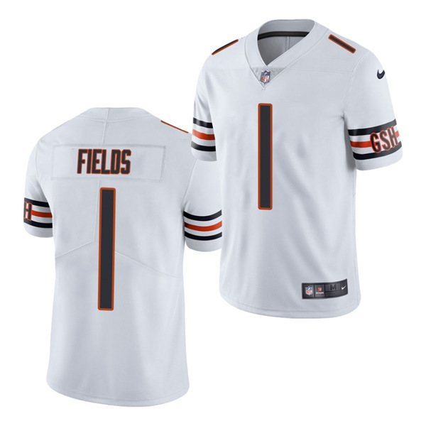 Chicago Bears #1 Justin Fields White 2021 Draft Vapor Untouchable Limited Stitched Jersey 