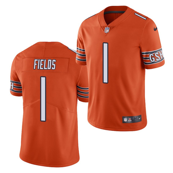 Chicago Bears #1 Justin Fields Orange 2021 Draft Vapor Untouchable Limited Stitched Jersey 