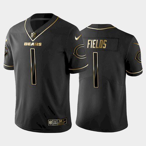 Chicago Bears #1 Justin Fields Black Golden Edition Stitched Jersey