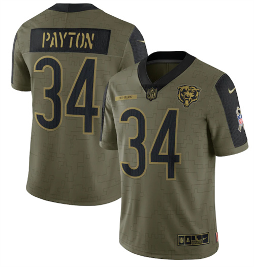 Chicago Bears #34 Walter Payton 2021 Olive Salute To Service Limited Stitched Jersey
