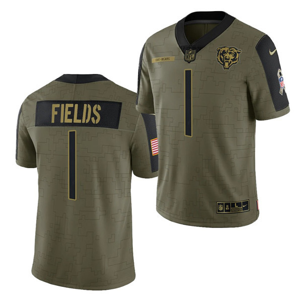 Chicago Bears #1 Justin Fields 2021 Olive Salute To Service Limited Stitched Jersey