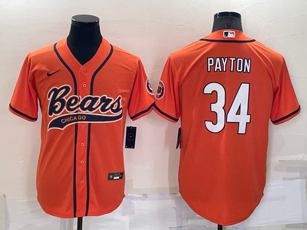 Chicago Bears #34 Walter Payton Orange Cool Base Stitched Baseball Jersey