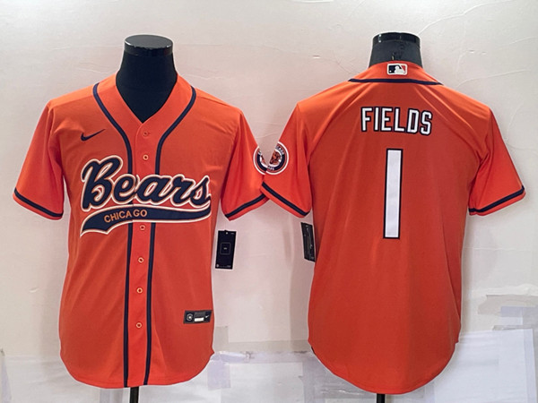 Chicago Bears #1 Justin Fields Orange Cool Base Stitched Baseball Jersey