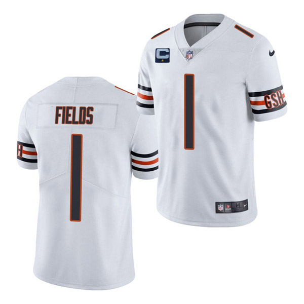 Chicago Bears 2022 #1 Justin Fields White With 1-Star C Patch Vapor Untouchable Limited Stitched Jersey