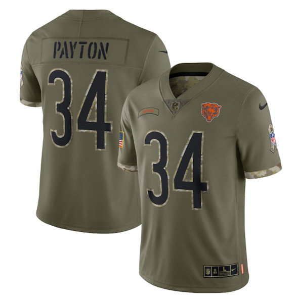 Chicago Bears #34 Walter Payton 2022 Olive Salute To Service Limited Stitched Jersey
