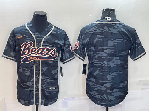 Chicago Bears Blank Gray Camo With Patch Cool Base Stitched Baseball Jersey