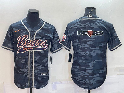 Chicago Bears Gray Camo Team Big Logo With Patch Cool Base Stitched Baseball Jersey