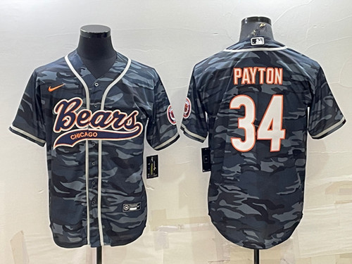 Chicago Bears Blank #34 Walter Payton Gray Camo With Patch Cool Base Stitched Baseball Jersey 001
