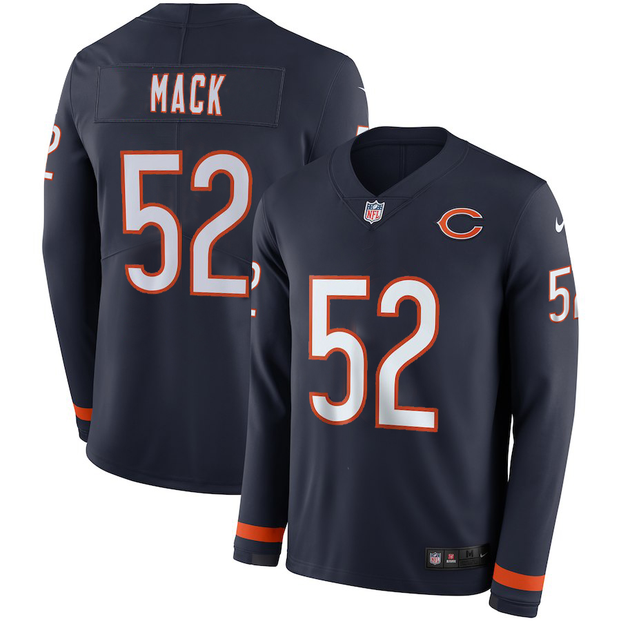 Chicago Bears #52 Khalil Mack Navy Therma Long Sleeve Stitched Jersey