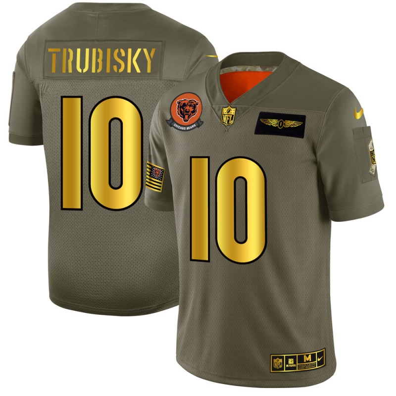Chicago Bears #10 Mitchell Trubisky 2019 Olive Gold Salute To Service Limited Stitched Jersey