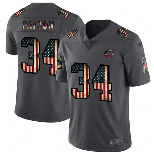 Chicago Bears #34 Walter Payton Grey 2019 Salute To Service USA Flag Fashion Limited Stitched Jersey